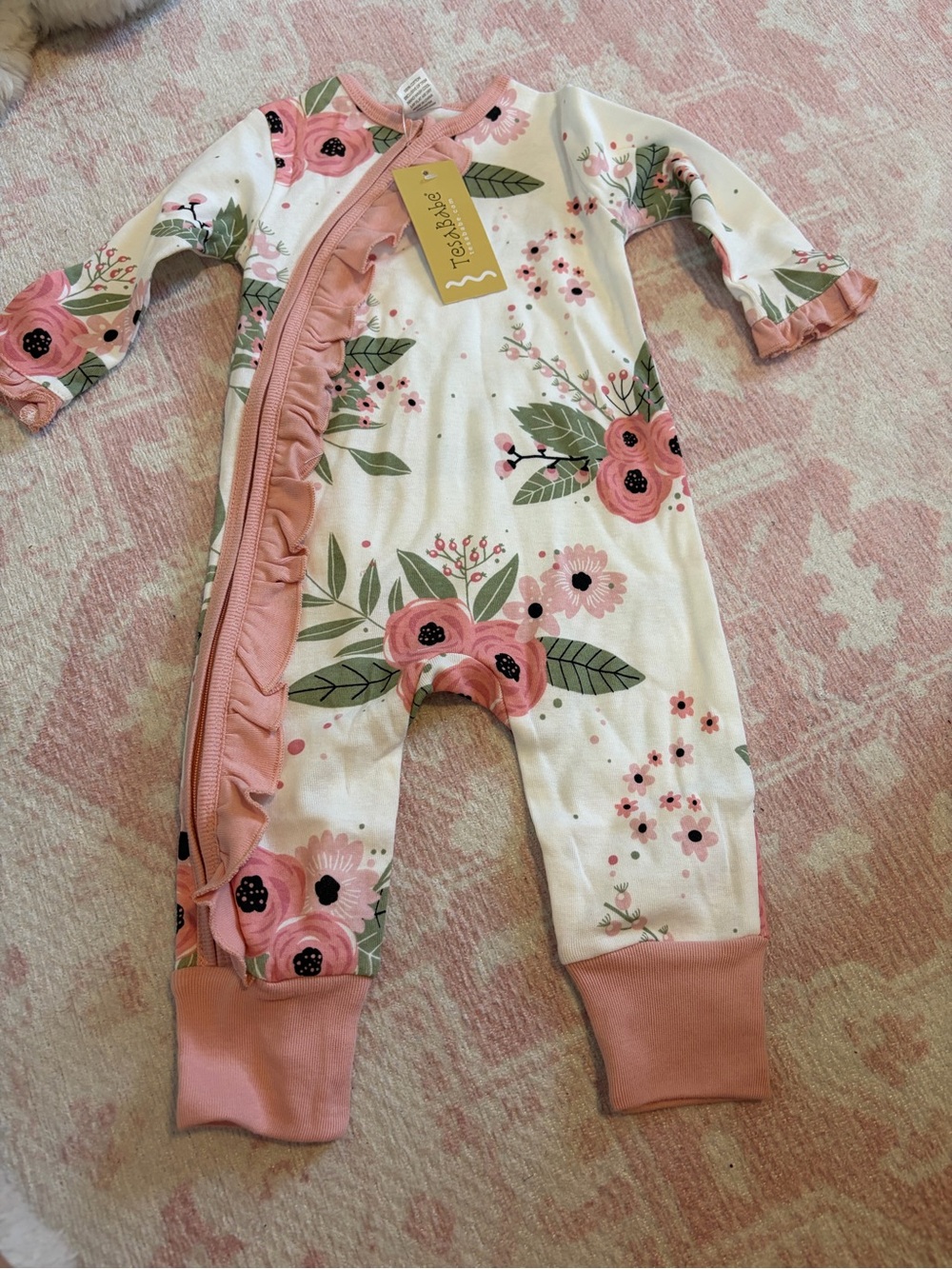 Tea Collection Floral Ruffle Zip Baby Pajama - Pink